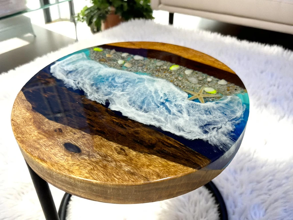 Resin River Round Table – Handcrafted from Natural Wood
